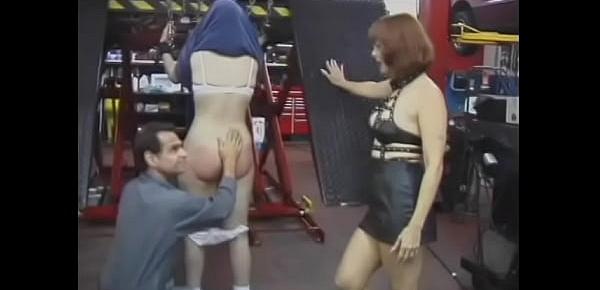  Mechanic and his depraved wife humiliate two frightened chicks in a car repair shop